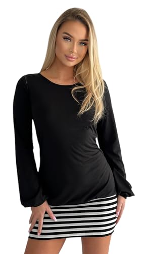 Mississhop 5-78 Damen Minikleid Kleid Tunika mit schwarzen Streifen Schwarz S von Mississhop