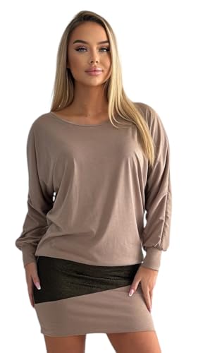 Mississhop 95-31 Damen Minikleid festlich Glitzer Kleid Pulli Tunika Cappuccino S Mississhop 95-31 Damen Minikleid festlich Glitzer Kleid Pulli Tunika Cappuccino S von Mississhop