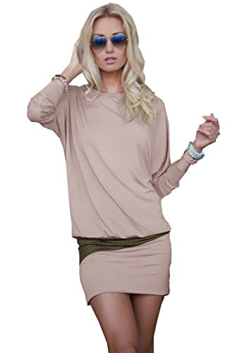 Mississhop 95-31 Damen Minikleid festlich Glitzer Kleid Pulli Tunika Cappuccino XL von Mississhop