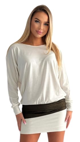 Mississhop 95-31 Damen Minikleid festlich Glitzer Kleid Pulli Tunika Creme L Mississhop 95-31 Damen Minikleid festlich Glitzer Kleid Pulli Tunika Creme L von Mississhop