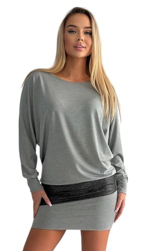 Mississhop 95-31 Damen Minikleid festlich Glitzer Kleid Pulli Tunika Grau S von Mississhop
