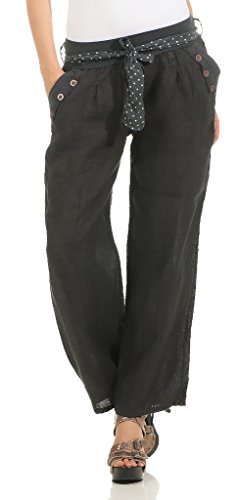 Mississhop 269 Damen Leinenhose Freizeithose 100% Leinen Hose Elegante Stoffhose Graphit XL von Mississhop