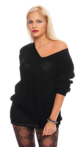 30-11 Damen Strick Pullover Sweatshirt Pulli Oberteil Überwurf Longshirt Langarmshirt Shirt Oberteil Bluse Schwarz von Mississhop