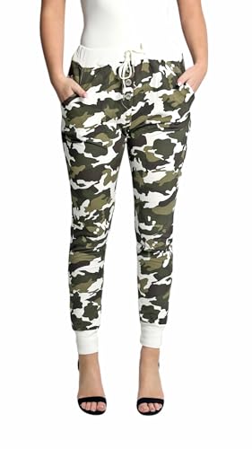 Mississhop 121 Damen Camouflage Militär Hose Sweatpants Jogginghose Baumwolle Freizeithose Sweathose mit Gummibund Weiß von Mississhop