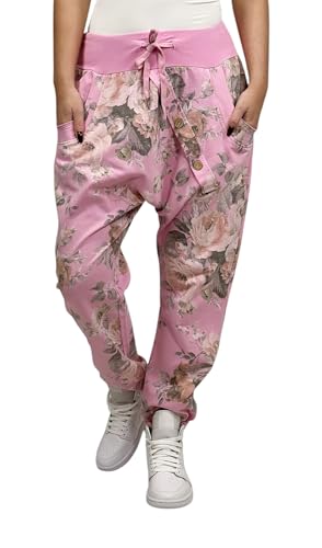 Mississhop 130 Damen Hose Blumen Sweatpants Jogginghose Baumwolle Freizeithose Boyfriend Sporthose Blumenprint Rosa von Mississhop