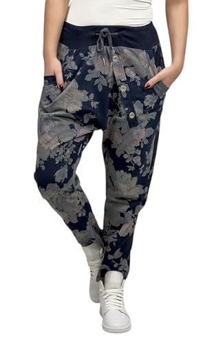 Mississhop 130 Damen Hose Blumen Sweatpants Jogginghose Baumwolle Freizeithose Boyfriend Sporthose Blumenprint Blau von Mississhop
