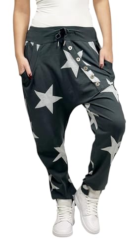Mississhop 132 Damen Hose Sweatpants Jogginghose Baumwolle Freizeithose Boyfriend Baggy Haremshose Sternen Print mit Gummibund Graphit von Mississhop