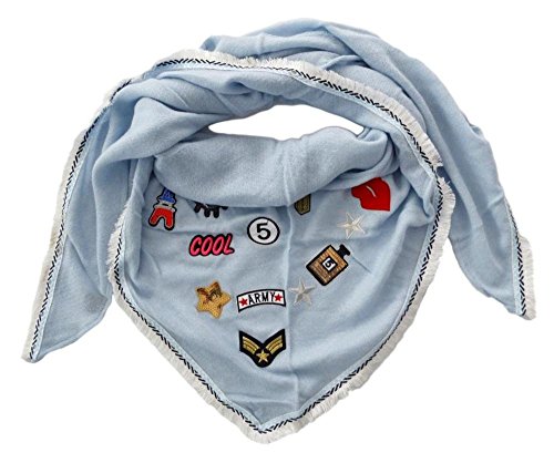 Mississhop 149 Damen Dreieckstuch Schal Sommer Frühling Tuch mit bunten Patches Fransen und pastell Farben von Zwillingsherz Babyblau von Mississhop