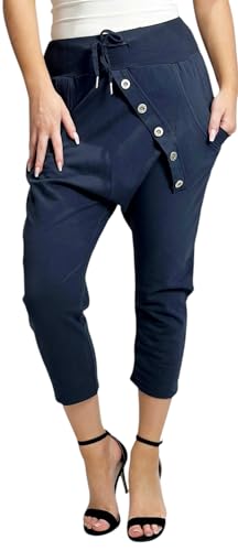 Mississhop 168 Damen Capri Hose Haremshose Ballonhose Pluderhose Pumphose Aladinhose Sommerhose Baggy Pants 3/4 mit Gummibund Blau von Mississhop