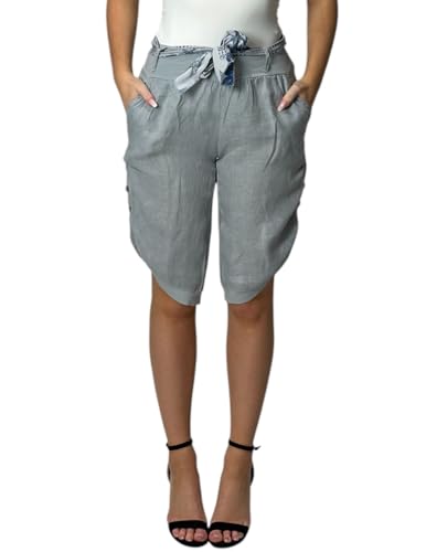 Mississhop 2081 Damen Leinen Bermuda Shorts 100% Leinen, kurz, bequem, luftige Freizethose Grau L von Mississhop