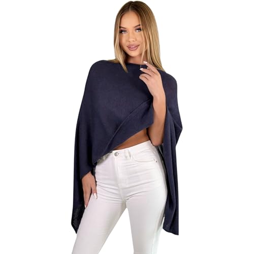 Mississhop 221 Poncho aus Mischgewebe für Damen Cape Überwurf One Size Dunkelblau von Mississhop