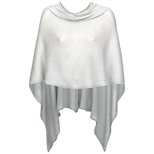 Mississhop 221 Damen Poncho Cape Überwurf Strickjacke feiner weicher Strick Pullover Herbst Winter One Size Hellgrau von Mississhop