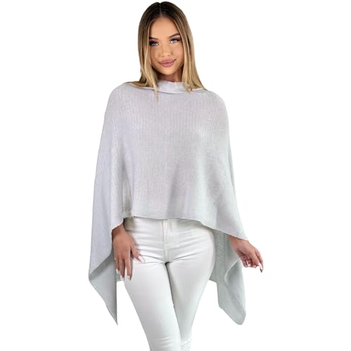 Mississhop 221 Poncho aus Mischgewebe für Damen Cape Überwurf One Size Hellgrau von Mississhop