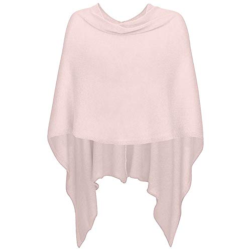 Mississhop 221 Damen Poncho Cape Überwurf Strickjacke feiner weicher Strick Pullover Herbst Winter One Size Hellrosa von Mississhop