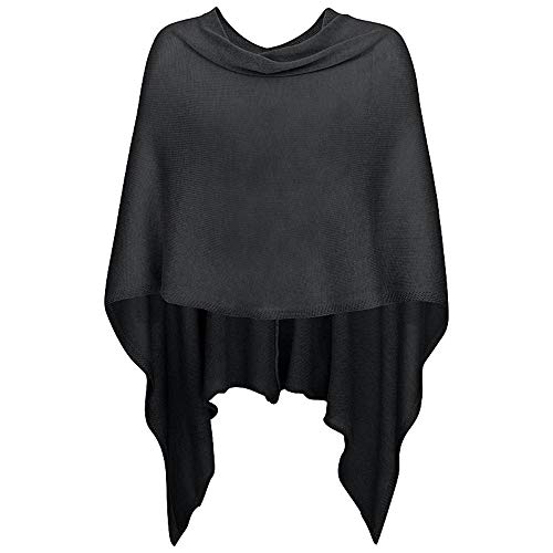 Mississhop 221 Damen Poncho Cape Überwurf Strickjacke feiner weicher Strick Pullover Herbst Winter One Size Schwarz von Mississhop