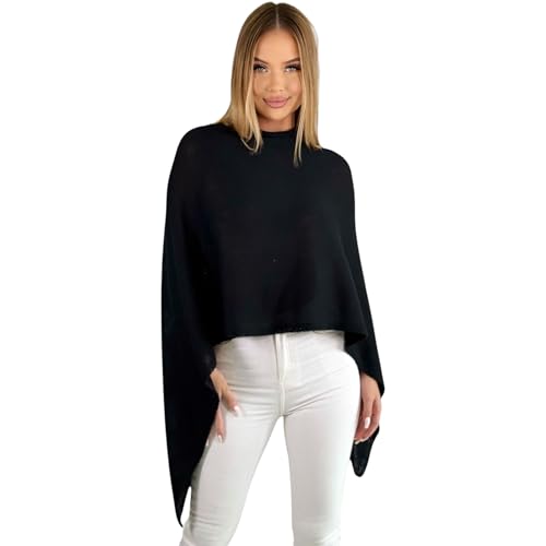 Mississhop 221 Poncho aus Mischgewebe für Damen Cape Überwurf One Size Schwarz von Mississhop