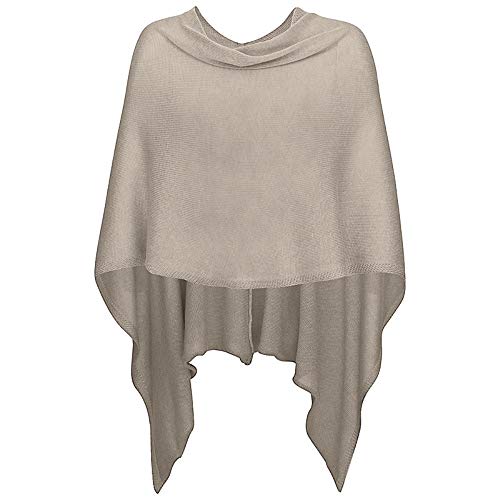 Mississhop 221 Damen Poncho Cape Überwurf Strickjacke feiner weicher Strick Pullover Herbst Winter One Size Taupe von Mississhop