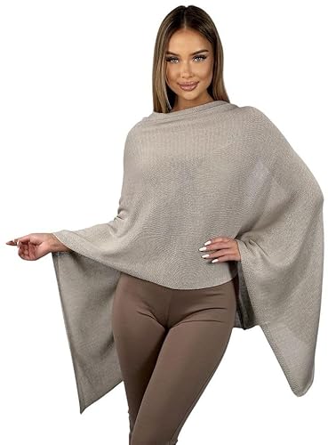 Mississhop 221 Poncho aus Mischgewebe für Damen Cape Überwurf One Size Taupe von Mississhop