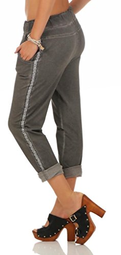 Mississhop 230 Damen Hose Freizeithose Baumwollhose Boyfriend mit Seitlichen Glitzerstreifen Graphit von Mississhop