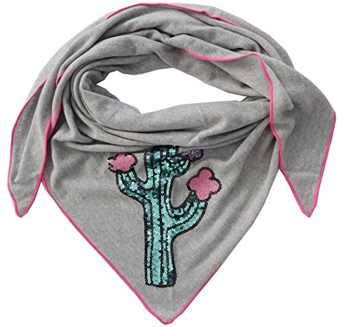 Mississhop 249 Damen Dreieckstuch Dreiecksschal XXL Schal Kaschmir Strick Tuch Cashmere mit bunten Pailletten Zwillingsherz grau mit Neon Rand von Mississhop