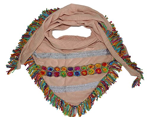 Mississhop 253 Damen Dreieckstuch XXL Schal Wendeschal Boho Strick Tuch mit bunten Fransen Blumen Glitzer Muster Zwillingsherz Rosa von Mississhop