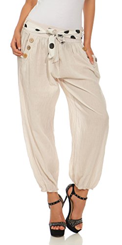 Mississhop 270 Damen leichte Hose Sommerhose Haremshose Ballonhose Beige von Mississhop