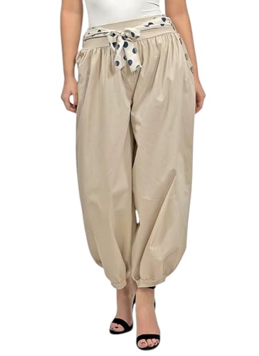 Mississhop 270 Damen leichte Hose Sommerhose Haremshose Ballonhose Beige von Mississhop