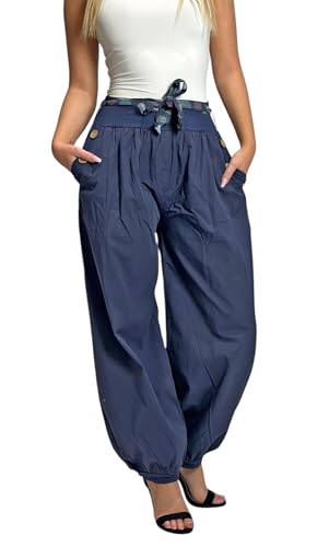 Mississhop 270 Damen leichte Hose Sommerhose Haremshose Ballonhose Dunkelblau von Mississhop