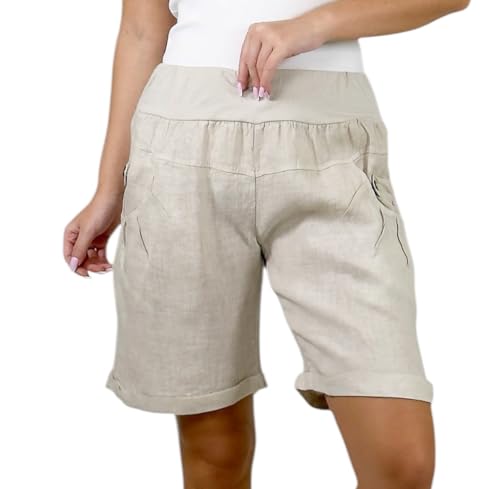 Mississhop 276 Damen Leinenshorts Bermuda – Kurze Sommerhose aus 100% Leinen, luftig, elegant, mit Knöpfen Beige 2XL von Mississhop
