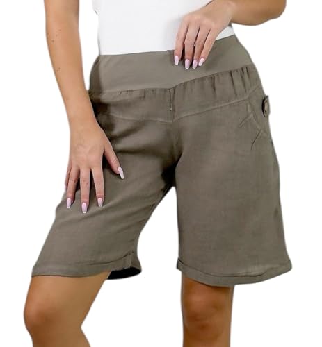 Mississhop 276 Damen Leinenshorts Bermuda – Kurze Sommerhose aus 100% Leinen, luftig, elegant, mit Knöpfen Fango L von Mississhop