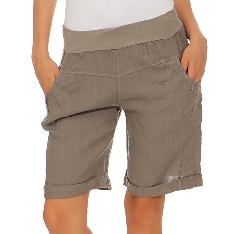Mississhop 276 Damen Leinenshorts Bermuda – Kurze Sommerhose aus 100% Leinen, luftig, elegant, mit Knöpfen Fango XXL von Mississhop