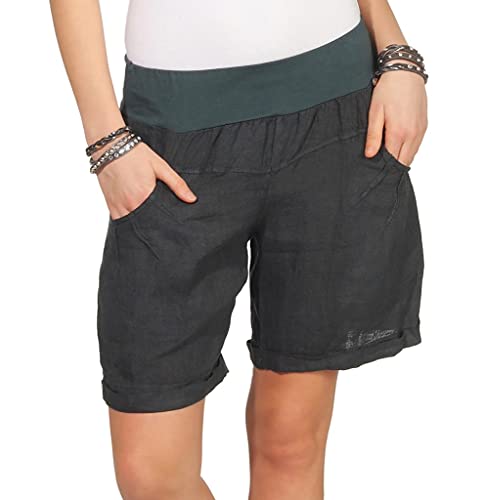 Mississhop 276 Damen Leinenshorts Bermuda lockere Kurze Hose Freizeithose 100% Leinen Shorts Elegante Haremshose mit Knöpfen Sommer Strand Graphit 2XL von Mississhop