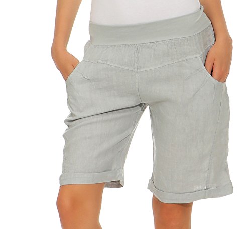 Mississhop 276 Damen Leinenshorts Bermuda – Kurze Sommerhose aus 100% Leinen, luftig, elegant, mit Knöpfen Grau L von Mississhop