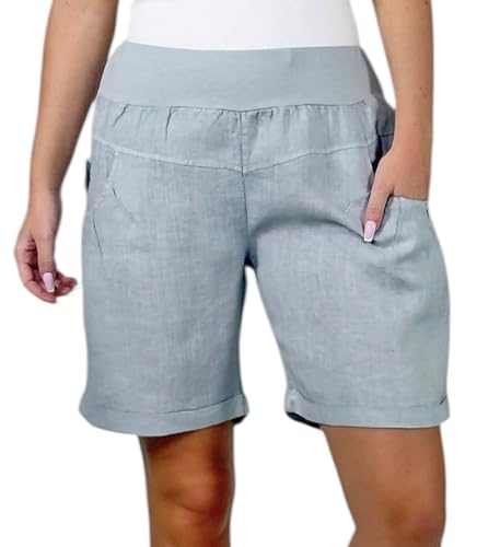 Mississhop 276 Damen Leinenshorts Bermuda – Kurze Sommerhose aus 100% Leinen, luftig, elegant, mit Knöpfen Grau XXL von Mississhop