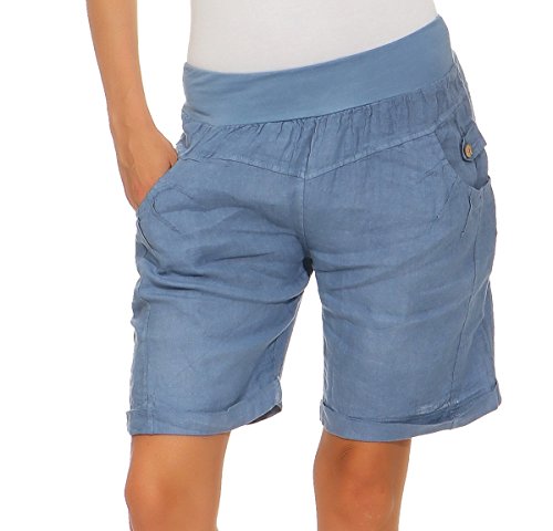 Mississhop 276 Damen Leinenshorts Bermuda – Kurze Sommerhose aus 100% Leinen, luftig, elegant, mit Knöpfen Jeansblau L von Mississhop