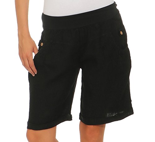 Mississhop 276 Damen Leinenshorts Bermuda – Kurze Sommerhose aus 100% Leinen, luftig, elegant, mit Knöpfen Schwarz XL von Mississhop
