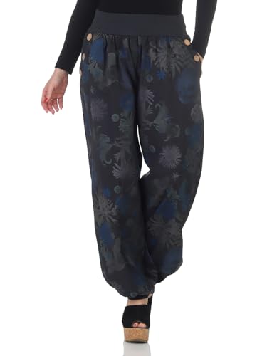 Mississhop 277 Damen leichte Blumenprint Hose Sommerhose Haremshose Ballonhose Blumen Pumphose Aladinhose Sommer Baggy Pants Graphit von Mississhop