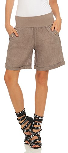 Mississhop 280 Damen Leinenshorts Bermuda lockere Kurze Hose Freizeithose 100% Leinen Shorts mit DREI Knöpfen Sommer Strand Fango M von Mississhop