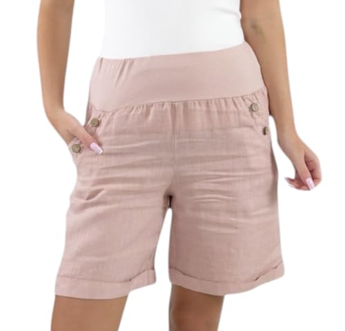 Mississhop 280 Damen Leinenshorts Bermuda lockere Kurze Hose Freizeithose 100% Leinen Shorts mit DREI Knöpfen Sommer Strand Lachsfarbe XL von Mississhop