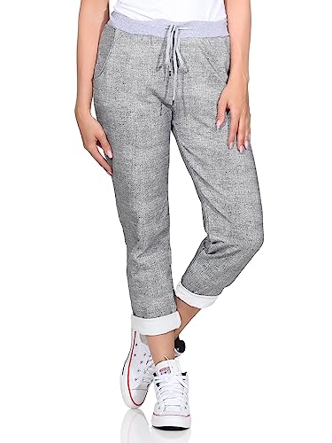 Mississhop 287 Damen Hose Cargohose Blumen Sweatpants Jogginghose Baumwolle Freizeithose Boyfriend Blau Gelb Model 38 (grau meliert) von Mississhop