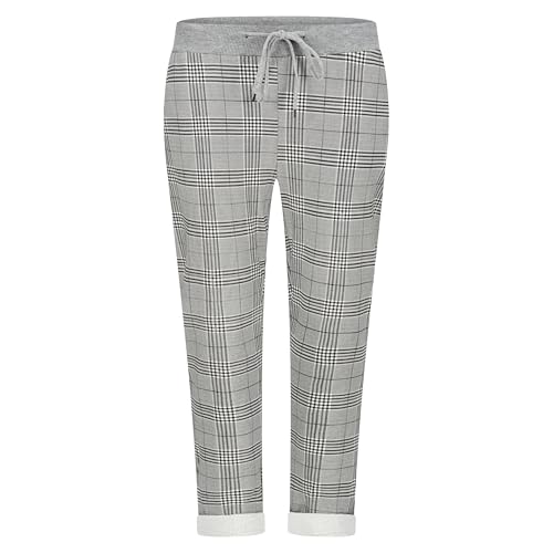 Mississhop 287 Damen Hose Cargohose Blumen Sweatpants Jogginghose Baumwolle Freizeithose Boyfriend Blau Gelb Model 40 kariert von Mississhop