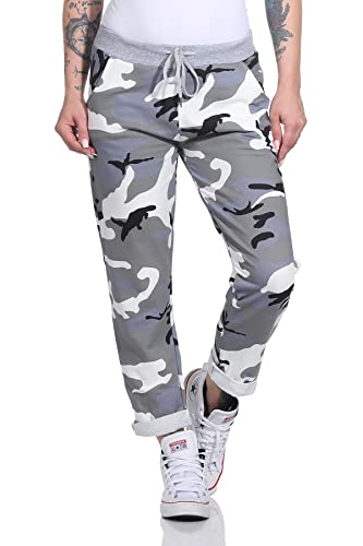 Mississhop 287 Damen Hose Cargohose Blumen Sweatpants Jogginghose Baumwolle Freizeithose Boyfriend Grau Militär 23 von Mississhop