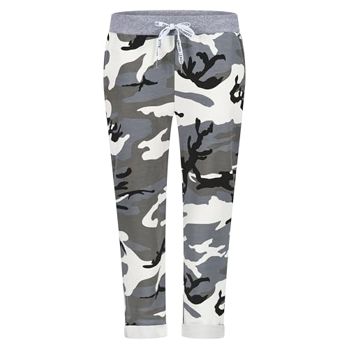 Mississhop 287 Damen Hose Cargohose Blumen Sweatpants Jogginghose Baumwolle Freizeithose Boyfriend Grau Militär 23 von Mississhop