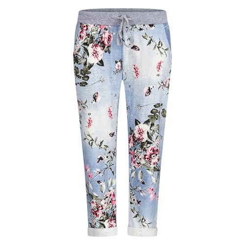 Mississhop 287 Damen Hose Cargohose Blumen Sweatpants Jogginghose Baumwolle Freizeithose Boyfriend Hellblau Rosa Model 35 von Mississhop