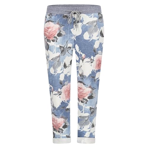 Mississhop 287 Damen Hose Cargohose Blumen Sweatpants Jogginghose Baumwolle Freizeithose Boyfriend Hellblau Rosa Model 37 von Mississhop