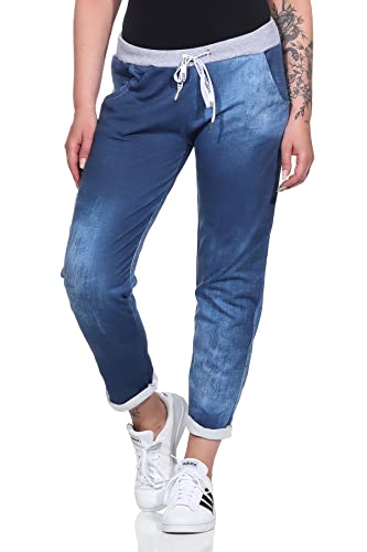 Mississhop 287 Damen Hose Cargohose Blumen Sweatpants Jogginghose Baumwolle Freizeithose Boyfriend Jeans Dunkel Model 27 von Mississhop