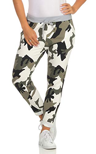 Mississhop 287 Damen Hose Cargohose Blumen Sweatpants Jogginghose Baumwolle Freizeithose Boyfriend Jeans Modell 13 Militär von Mississhop