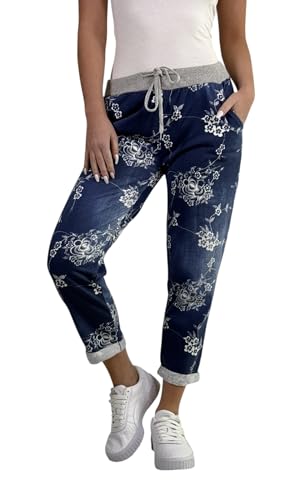 Mississhop 287 Damen Hose Cargohose Blumen Sweatpants Jogginghose Baumwolle Freizeithose Boyfriend Jeans mit Blumen 301 von Mississhop