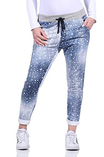 Mississhop 287 Damen Hose Cargohose Blumen Sweatpants Jogginghose Baumwolle Freizeithose Boyfriend Jeans mit Sternen 25 von Mississhop