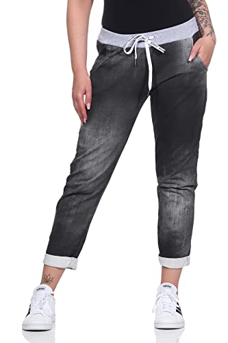 Mississhop 287 Damen Hose Cargohose Blumen Sweatpants Jogginghose Baumwolle Freizeithose Boyfriend Jeans schwarz Model 28 von Mississhop